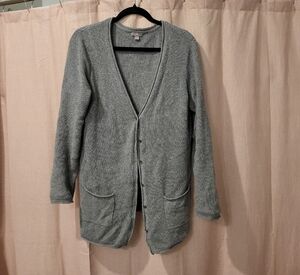 J. Jill Heathered Gray Button-Front Knit Cardigan